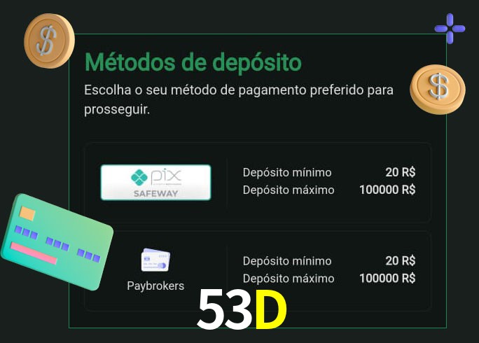O cassino 53D oferece uma grande variedade de métodos de pagamento